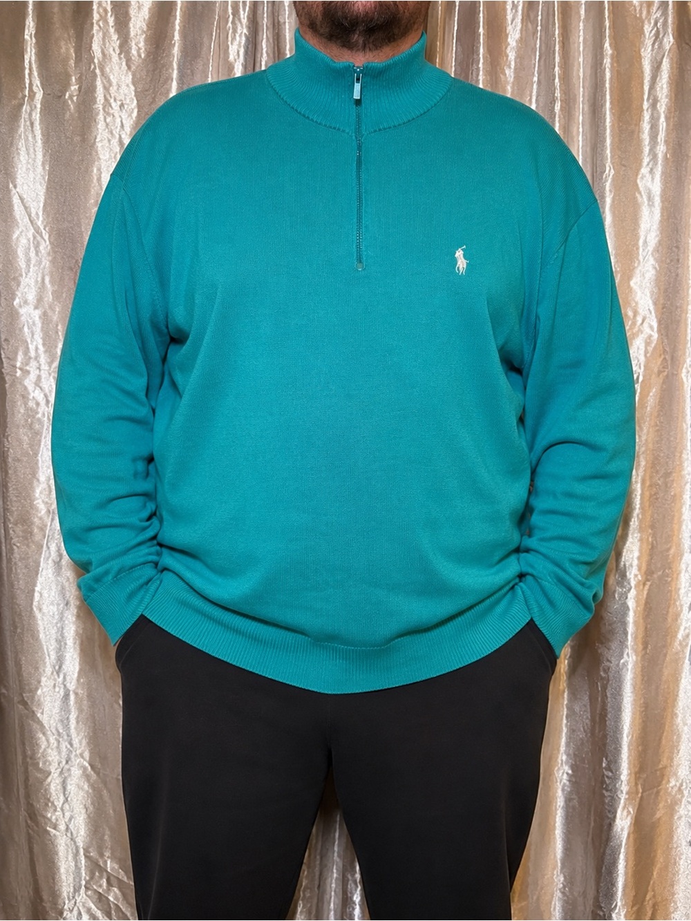 Polo Ralph Lauren Mens 4XL Teal Quarter Zip Sweater Pullover Pony Logo Big